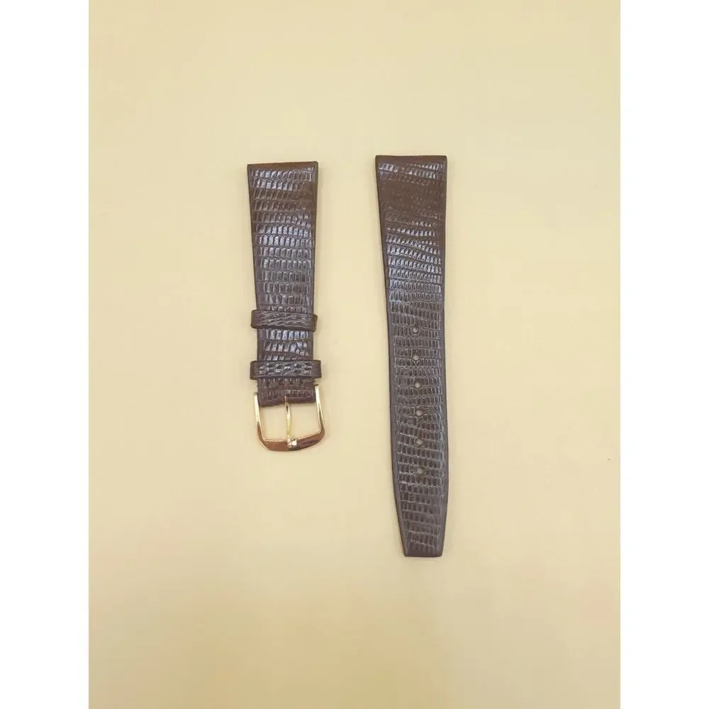 19mm KREISLER Genuine Lizard Brown NOS Vintage Watch Band & Gold-Tone Buckle